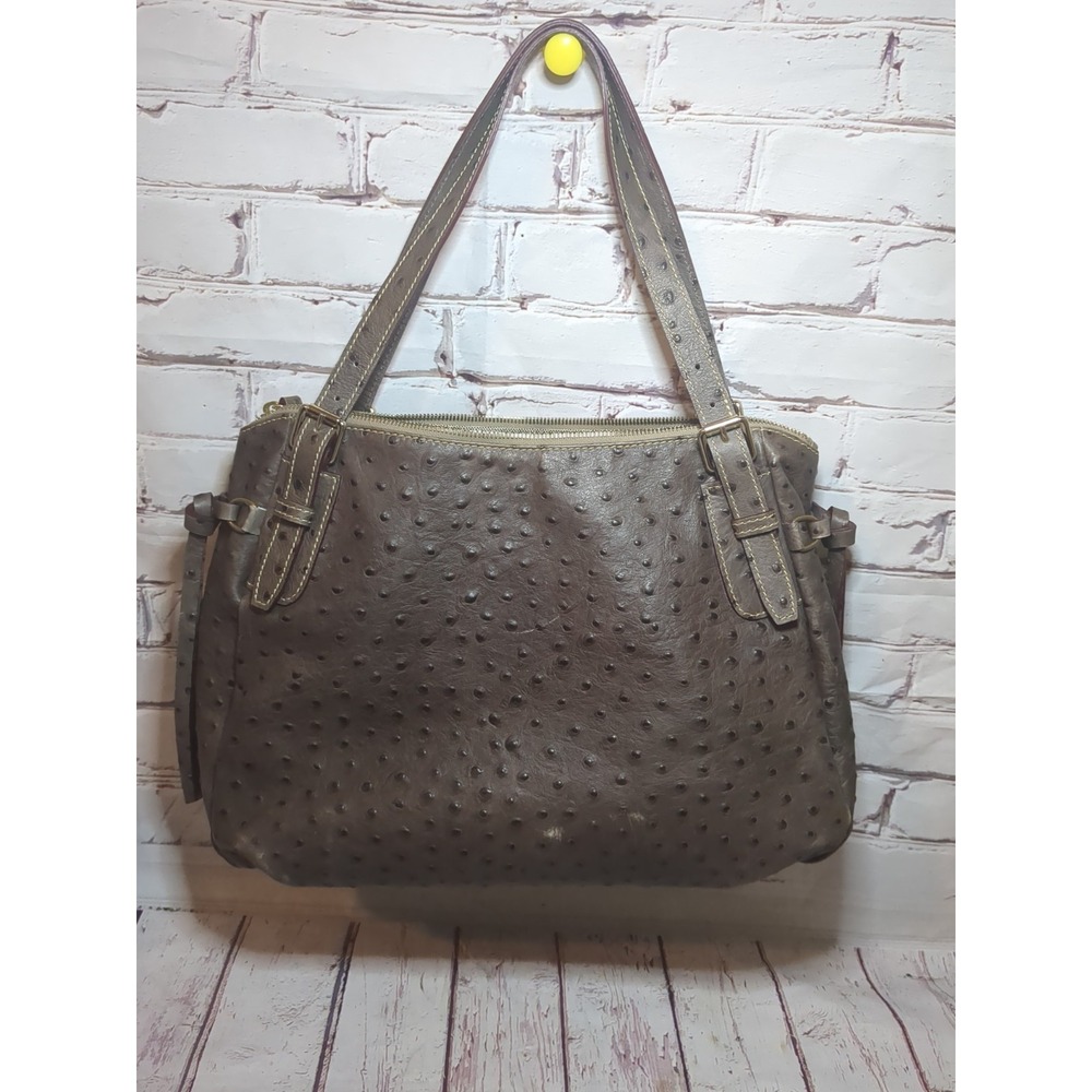 Dooney & Bourke Ostrich Florentine City Barlow Brown Leather Handbag Purse - Picture 8 of 15